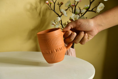 Etched Print Narrow Base Unglazed Terracotta Mug -Utensils-Sowpeace-Etched Print Narrow Base Unglazed Terracotta Mug-Terr-Uten-Terr-CMUG-Sowpeace