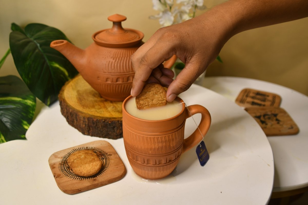 Etched Print Narrow Base Unglazed Terracotta Mug -Utensils-Sowpeace-Etched Print Narrow Base Unglazed Terracotta Mug-Terr-Uten-Terr-CMUG-Sowpeace