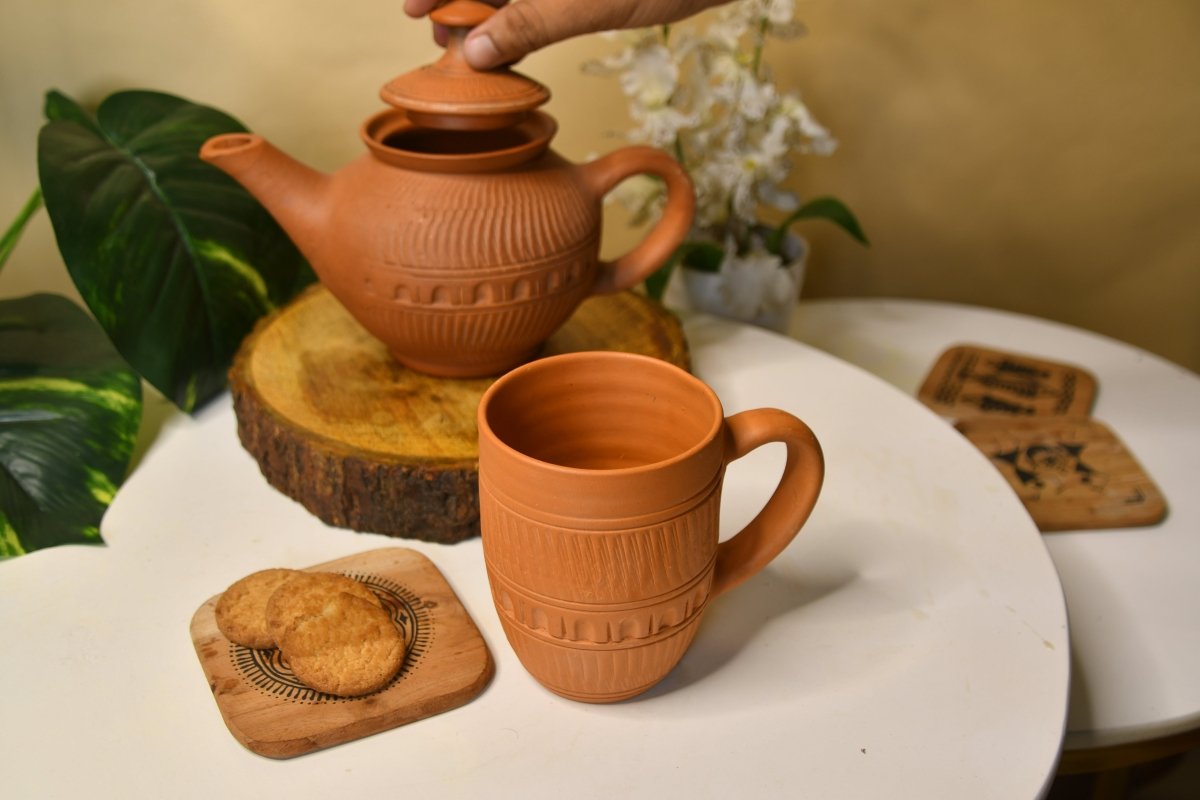 Etched Print Narrow Base Unglazed Terracotta Mug -Utensils-Sowpeace-Etched Print Narrow Base Unglazed Terracotta Mug-Terr-Uten-Terr-CMUG-Sowpeace