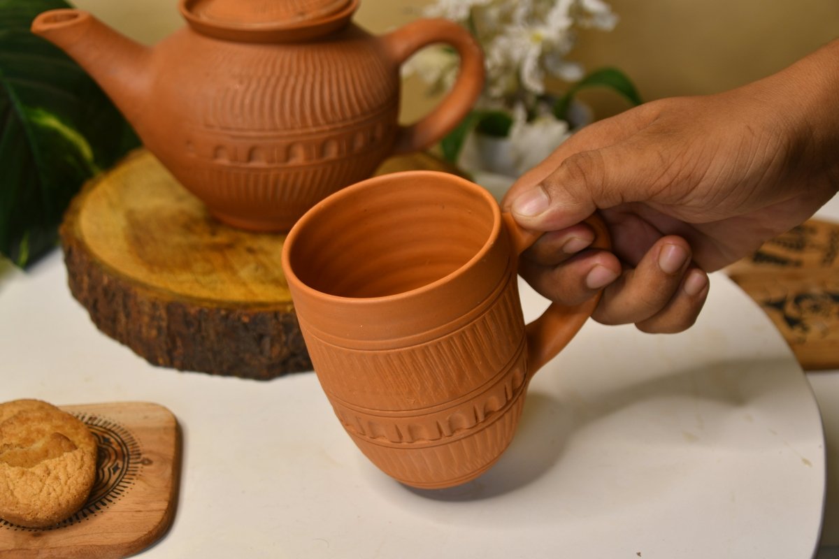 Etched Print Narrow Base Unglazed Terracotta Mug -Utensils-Sowpeace-Etched Print Narrow Base Unglazed Terracotta Mug-Terr-Uten-Terr-CMUG-Sowpeace