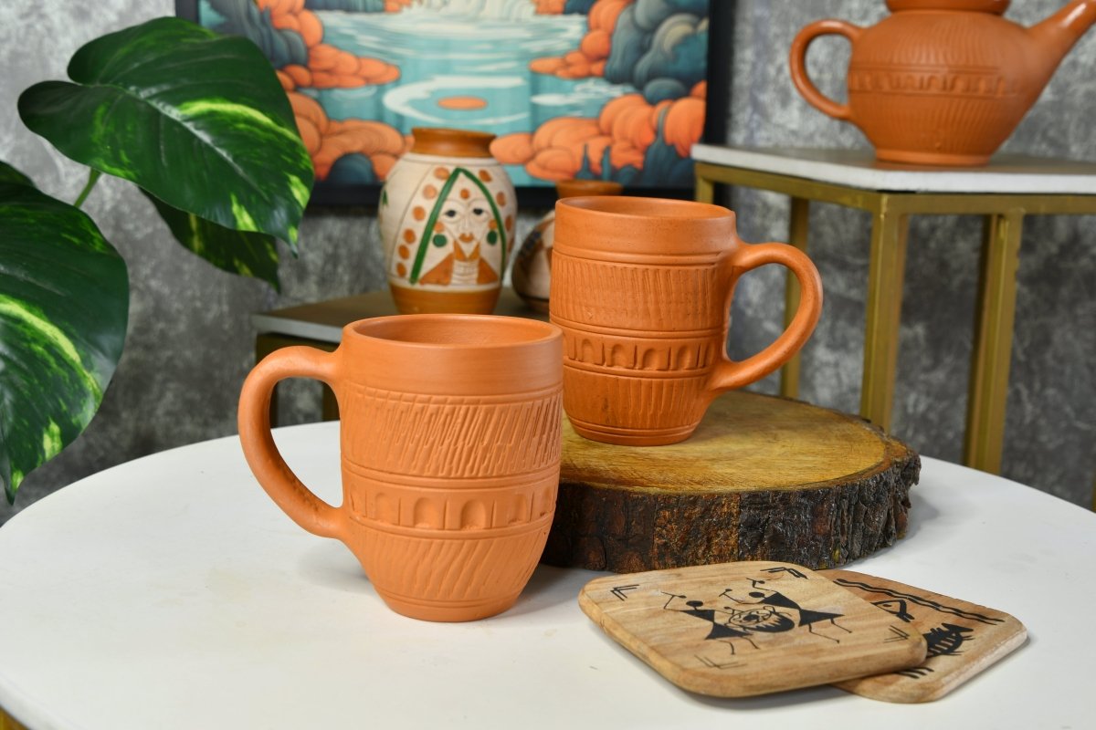 Etched Print Narrow Base Unglazed Terracotta Mug -Utensils-Sowpeace-Etched Print Narrow Base Unglazed Terracotta Mug-Terr-Uten-Terr-CMUGC2-Sowpeace