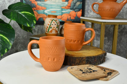 Etched Print Narrow Base Unglazed Terracotta Mug -Utensils-Sowpeace-Etched Print Narrow Base Unglazed Terracotta Mug-Terr-Uten-Terr-CMUGC2-Sowpeace