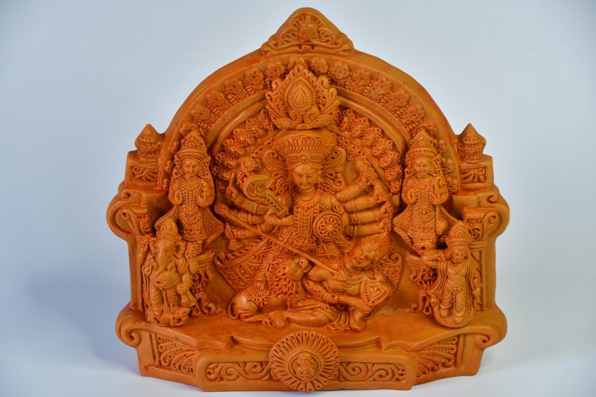 Maa Durga And Her Children Large Terracotta Sculpture -terracotta tabletop-Sowpeace-Sowpeace Premium Large Terracotta Durga Tabletop Decor. -terracotta tabletop-Sowpeace-Sowpeace Premium Large Terracotta Durga Tabletop Decor.-Terr-Terr-TT-TLDRG-Sowpeace-Terr-Terr-TT-TLDRG-Sowpeace