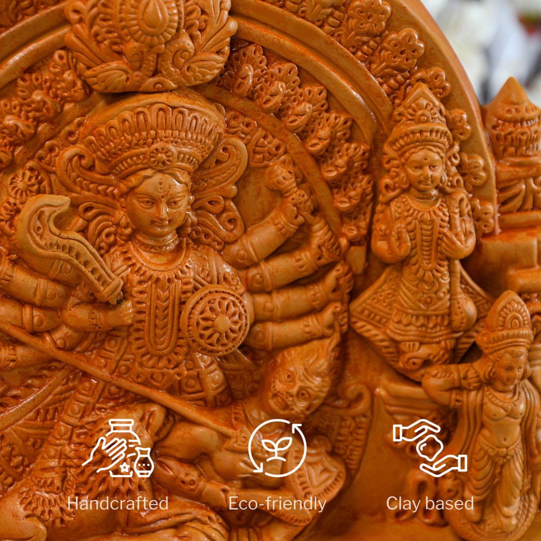 Maa Durga And Her Children Large Terracotta Sculpture -terracotta tabletop-Sowpeace-Maa Durga And Her Children Large Terracotta Sculpture-Terr-Terr-TT-TLDRG-Sowpeace