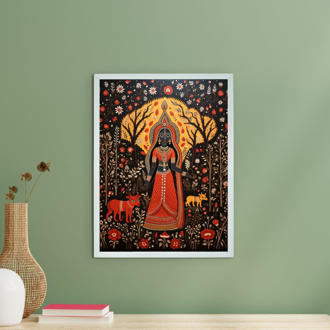 Mythical Black Orange Woman: Artisan Canvas Wall Decor -Wall painting-Chitran by sowpeace-Mythical Black Orange Woman: Artisan Canvas Wall Decor-CH-WRT-MBOW-Sowpeace