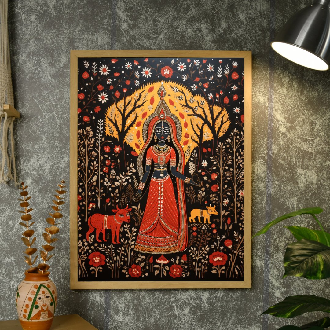 Mythical Black Orange Woman: Artisan Canvas Wall Decor -Wall painting-Chitran by sowpeace-Mythical Black Orange Woman: Artisan Canvas Wall Decor-CH-WRT-MBOW-Sowpeace
