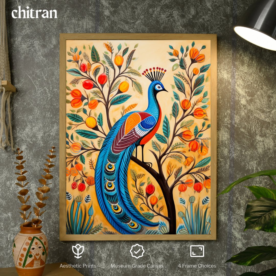 Peacock Blooms Canvas: Artisan Home Decor Elegance -Wall painting-Chitran by sowpeace-Peacock Blooms Canvas: Artisan Home Decor Elegance-CH-WRT-BDPBM-Sowpeace