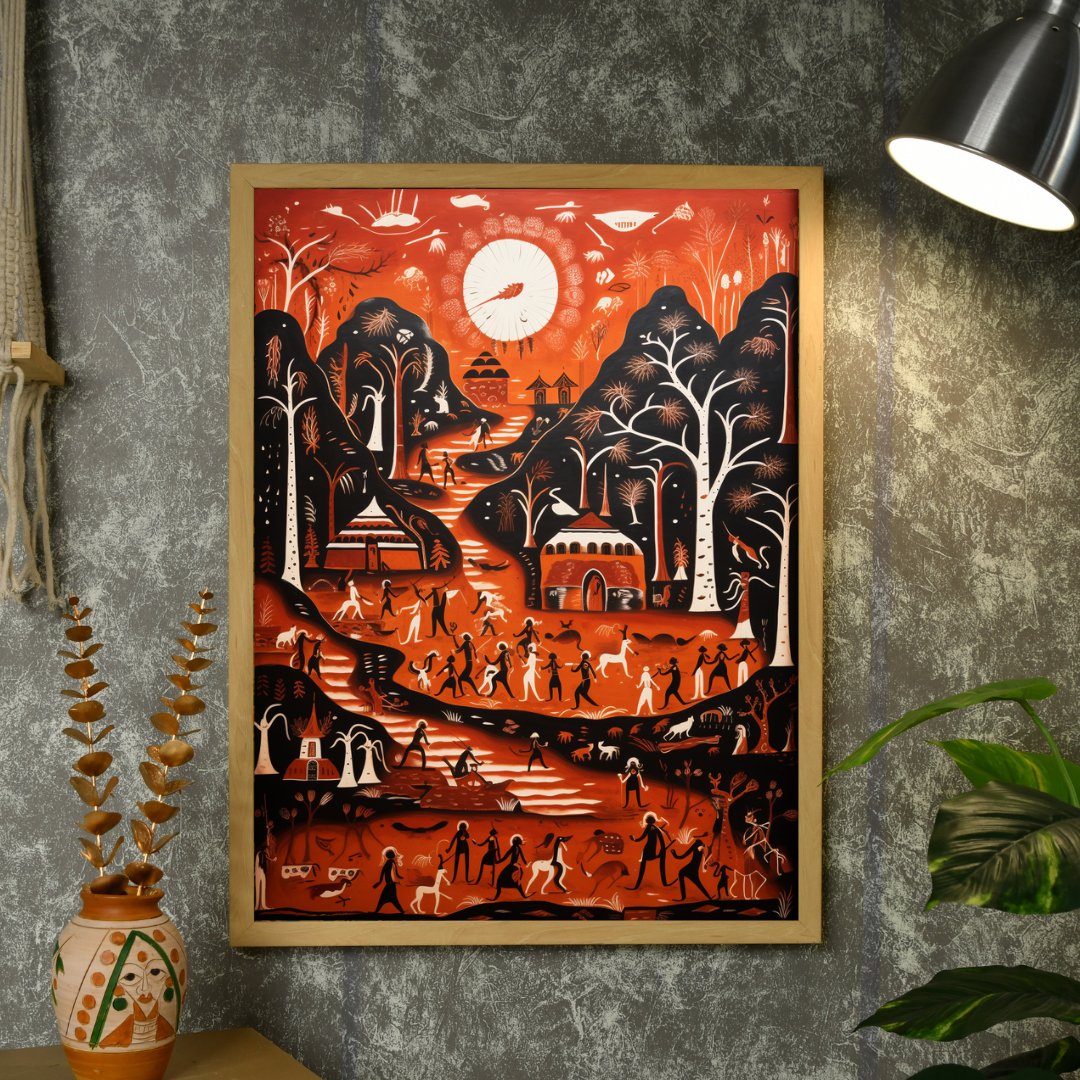 Sculpted Horizon: Artisan Canvas Wall Decor with Big Hill and Sun -Wall painting-Chitran by sowpeace-Sculpted Horizon: Artisan Canvas Wall Decor with Big Hill and Sun-Ch-WRT-PBHS-Sowpeace
