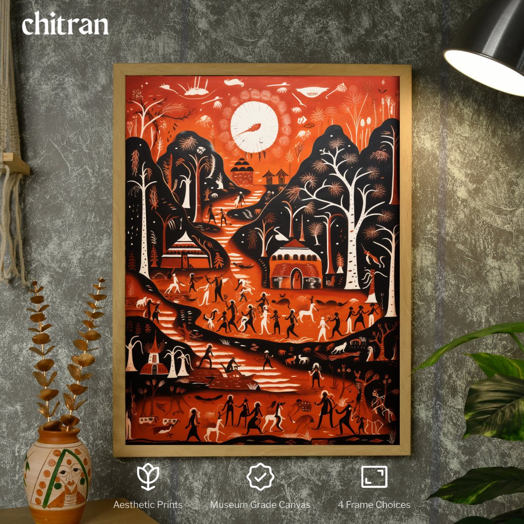 Sculpted Horizon: Artisan Canvas Wall Decor with Big Hill and Sun -Wall painting-Chitran by sowpeace-Sculpted Horizon: Artisan Canvas Wall Decor with Big Hill and Sun-Ch-WRT-PBHS-Sowpeace