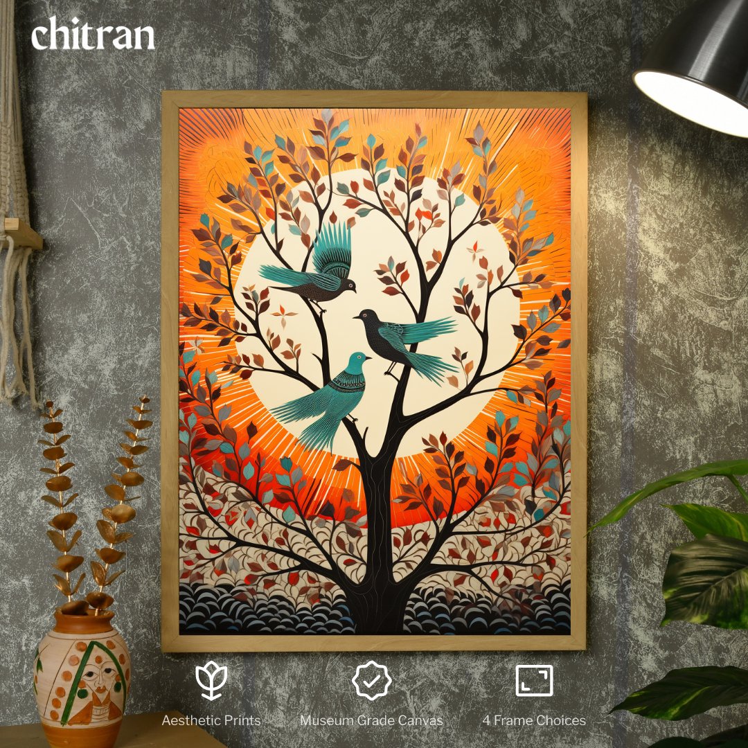 Sowpeace 3PG Sunset: Artisan Canvas Wall Decor for Elegant Home Ambiance -Wall painting-Chitran by sowpeace-Sowpeace 3PG Sunset: Artisan Canvas Wall Decor for Elegant Home Ambiance-CH-WRT-BD3PS-Sowpeace