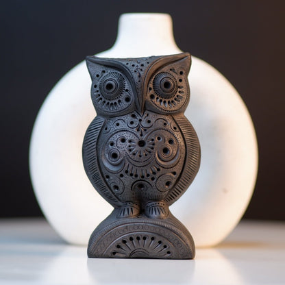 Shop Black Terracotta Owl Figurine: Table Decor at Sowpeace